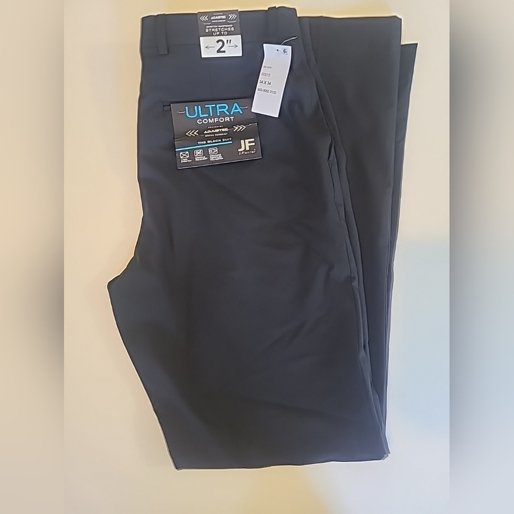JF J Ferrar 34x34 Black Flat Front Suit Pants NWT $100 Ultra Comfort
